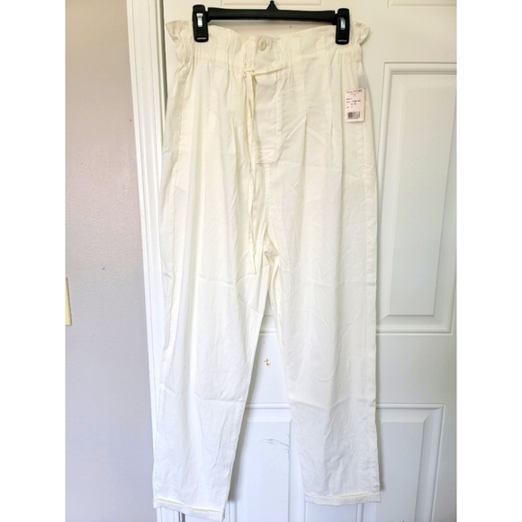 NWT Shinestar White Twill Paper Bag Pants Cuffed Drawstring Summer Size L - Picture 1 of 9